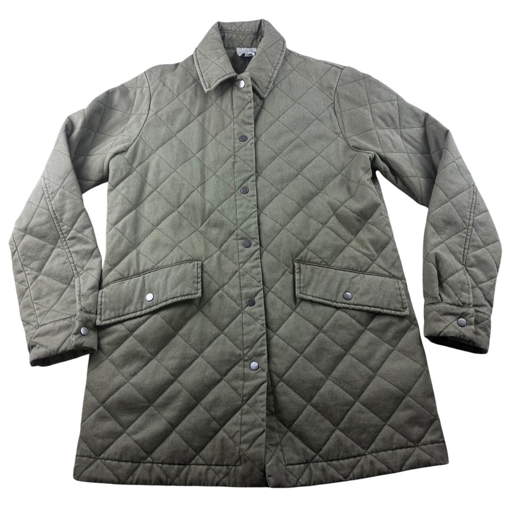 Joie Quilted Barn Jacket Women XS Green Relaxed Fit Cotton Button Front Utility